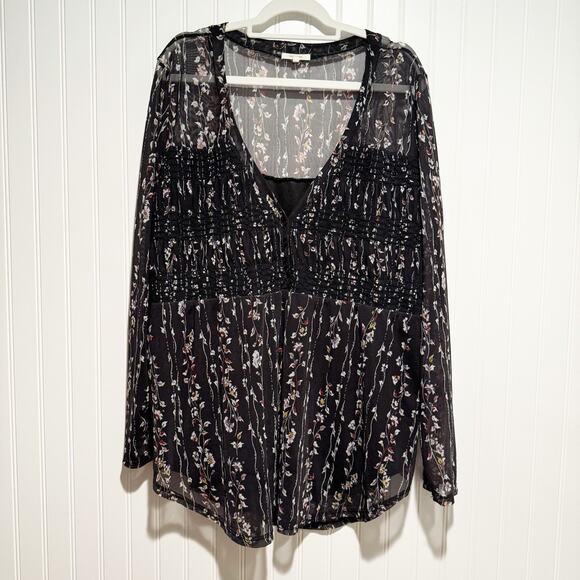 Maurices Black Floral Smocked Mesh Top Plus Size 3X - Picture 2 of 9